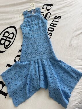 Jonathan Simkhai Sky Blue Crochet Asymmetrical Dress